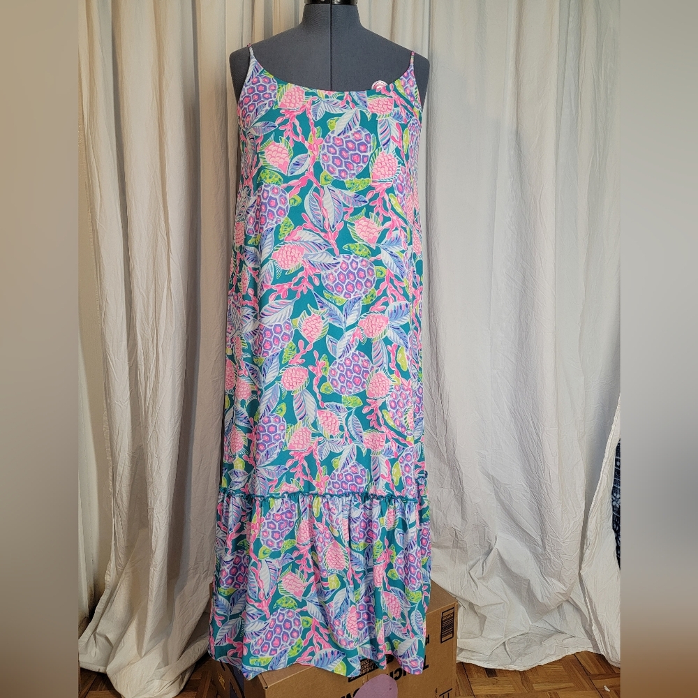 Lilly Pulitzer Sleeveless Floral Long Midi Dress in Teal, Pink, and Purple NWOT